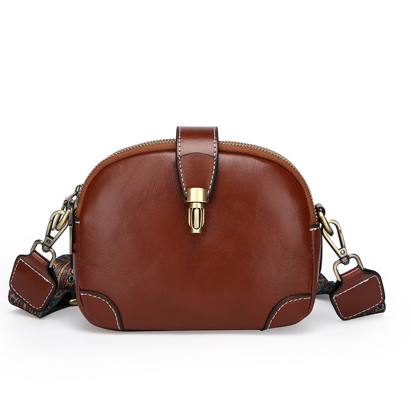 Women's First Layer Cowhide Triple Zipper Genuine Leather Large Small Square Bags