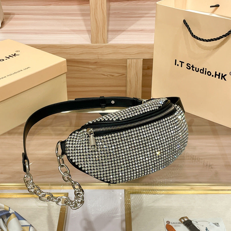 Innovative Rhinestone Chain Diamond Simple Urban Women's Chest Bag, Fanny Pack