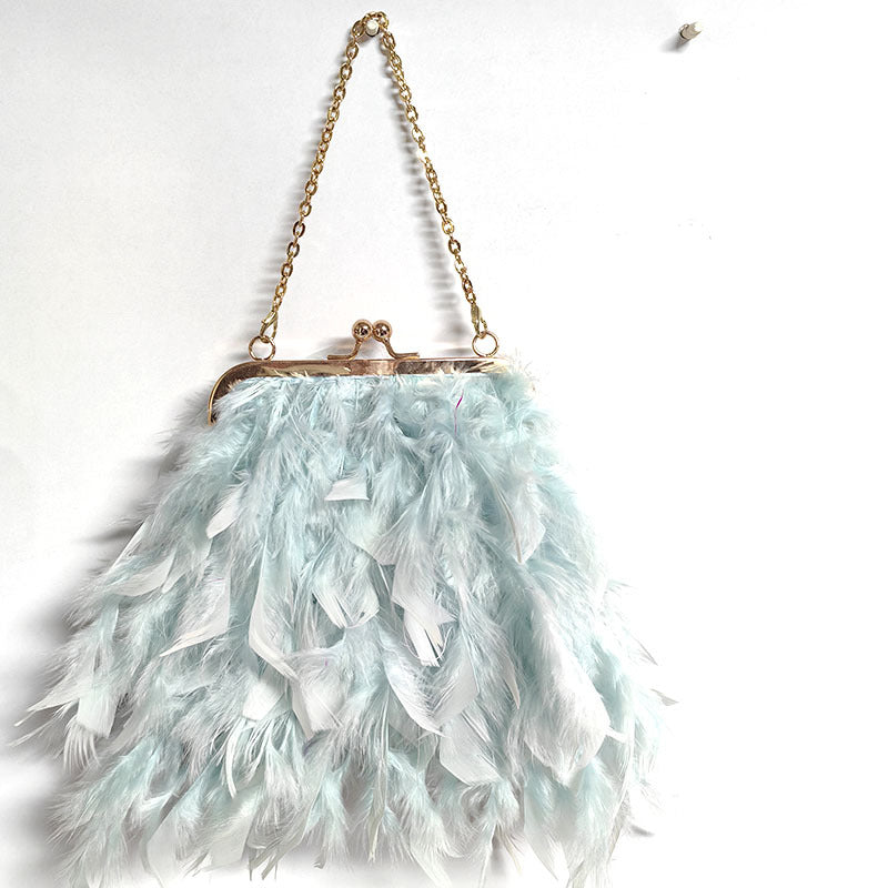 Fashion Feather Tassel Chain Portable Dinner Women's Handbag