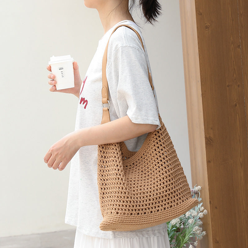 Women's Leisure Artistic Fashion Cotton Thread Hollow Hand-woven Women's Shoulder Bag