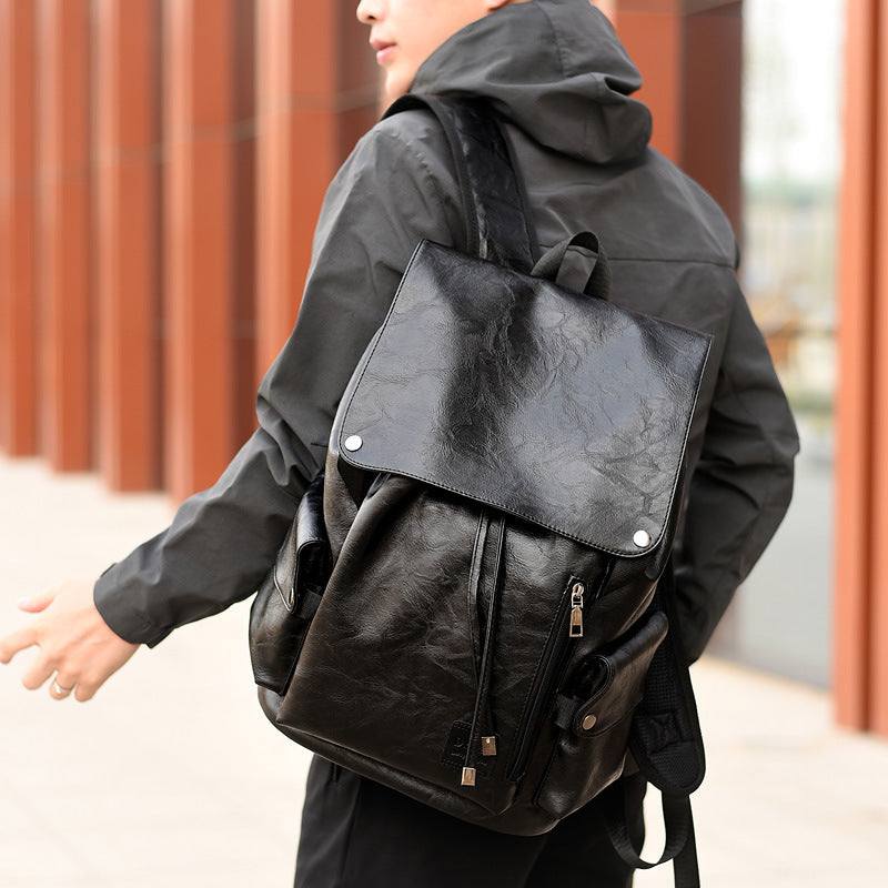 Men's Soft Leather Leisure Shirt Computer Business Backpack