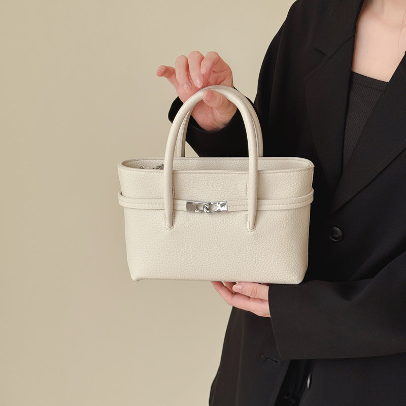 Korean Simple Retro Lychee Pattern Portable Female Spring Design Bags