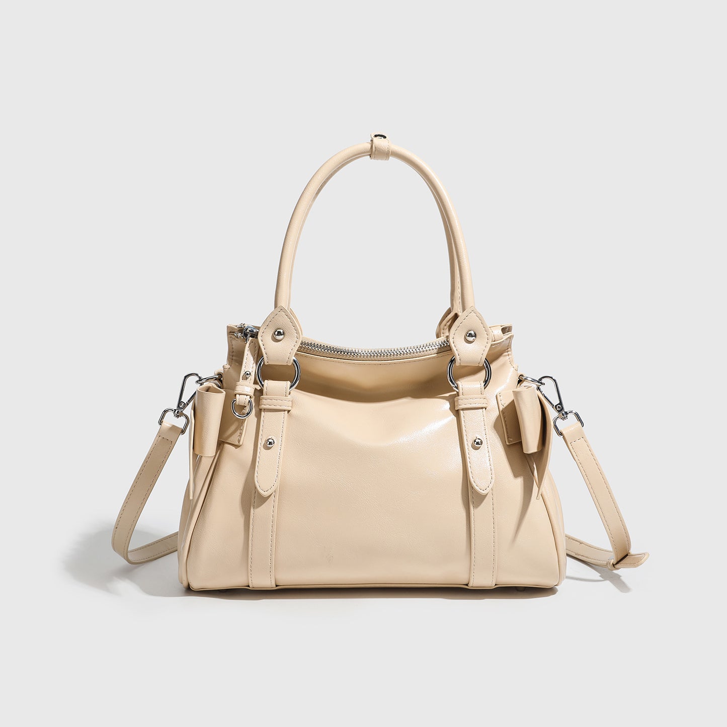 Women's Korean Style Design Bow Motorcycle High-grade Large Capacity Portable Women's Leather Bag