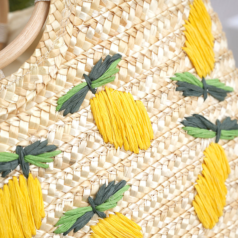 Lemon Semicircle Straw Braid Handmade Embroidery Market Vegetable Women's Shoulder Bag