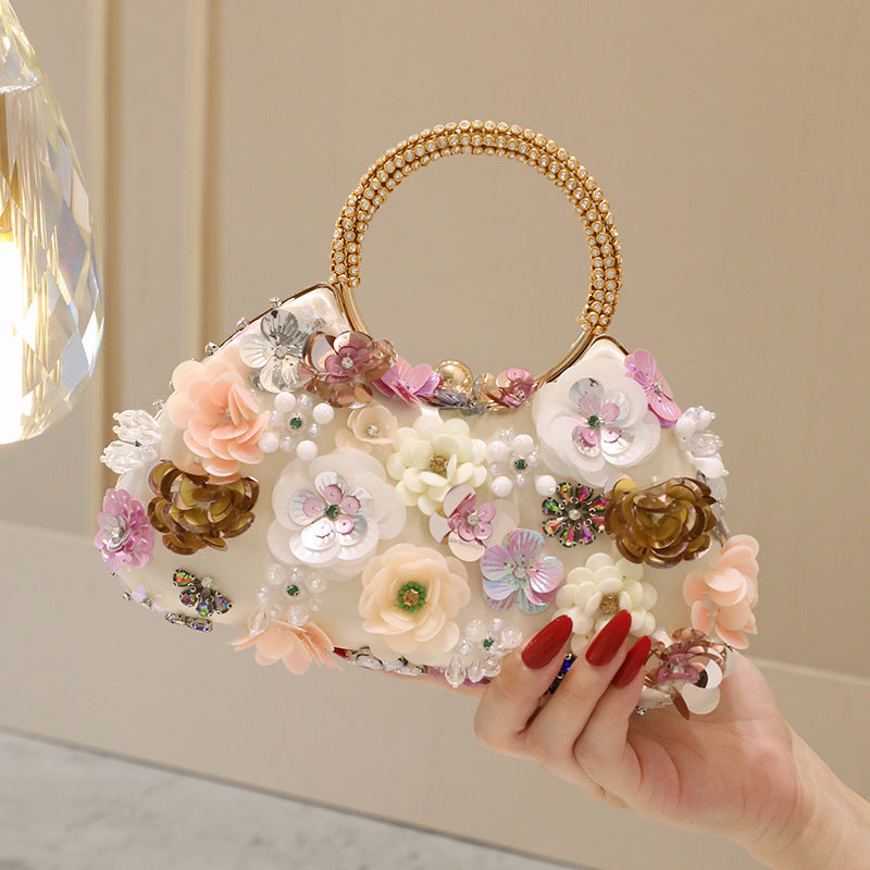 Women's Hand-held Clutch Banquet Flowers Sequin Wedding Dinner Bag