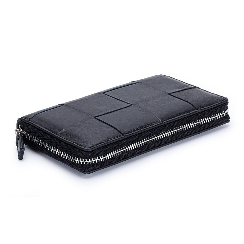 Sheepskin Large Woven Long Fashion Genuine Leather Zipper Capacity Bags