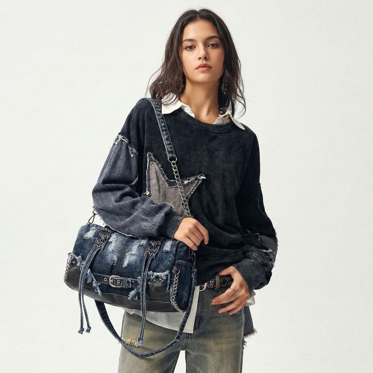Denim Rivet Underarm Niche Personality High Bags