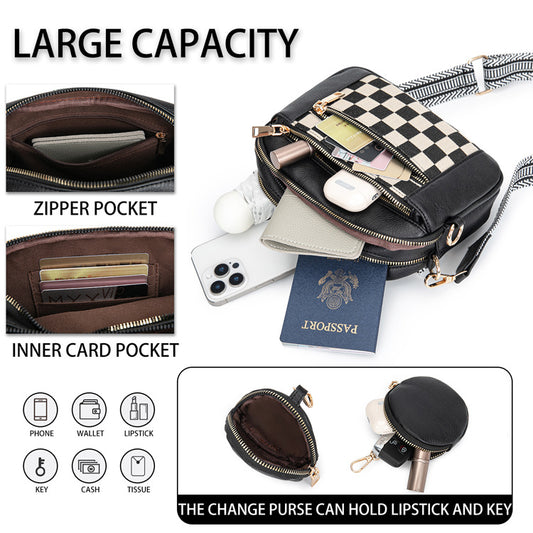 Chessboard Plaid Fashion Retro Double Zipper Women's Shoulder Bag