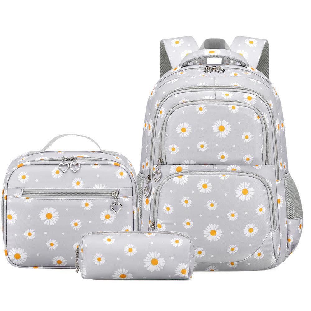 Little Daisy Three-piece Set Large Capacity Waterproof College Student Schoolbag