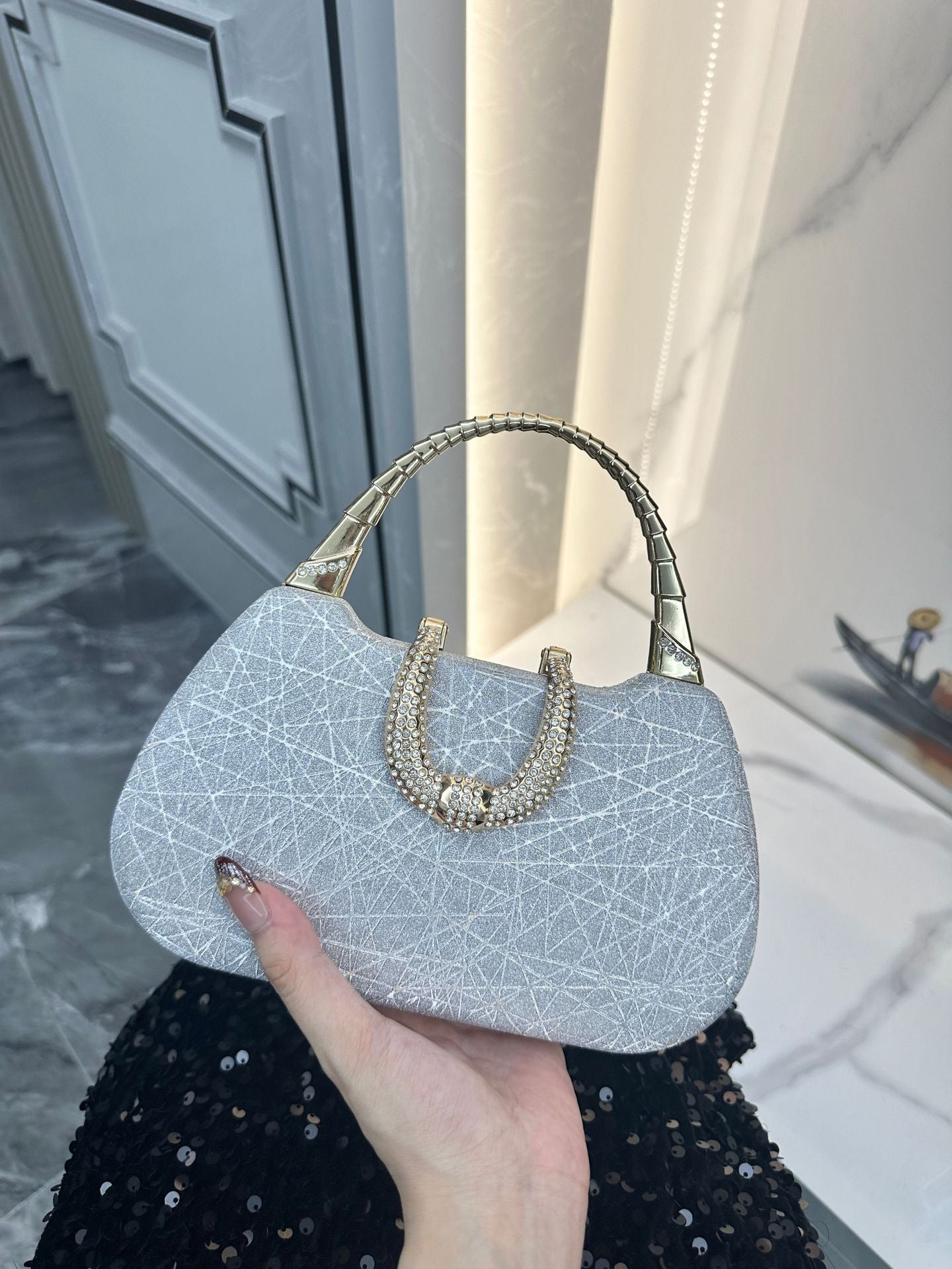 Popular Dress Banquet Matching Thin Glittering Dinner Bag