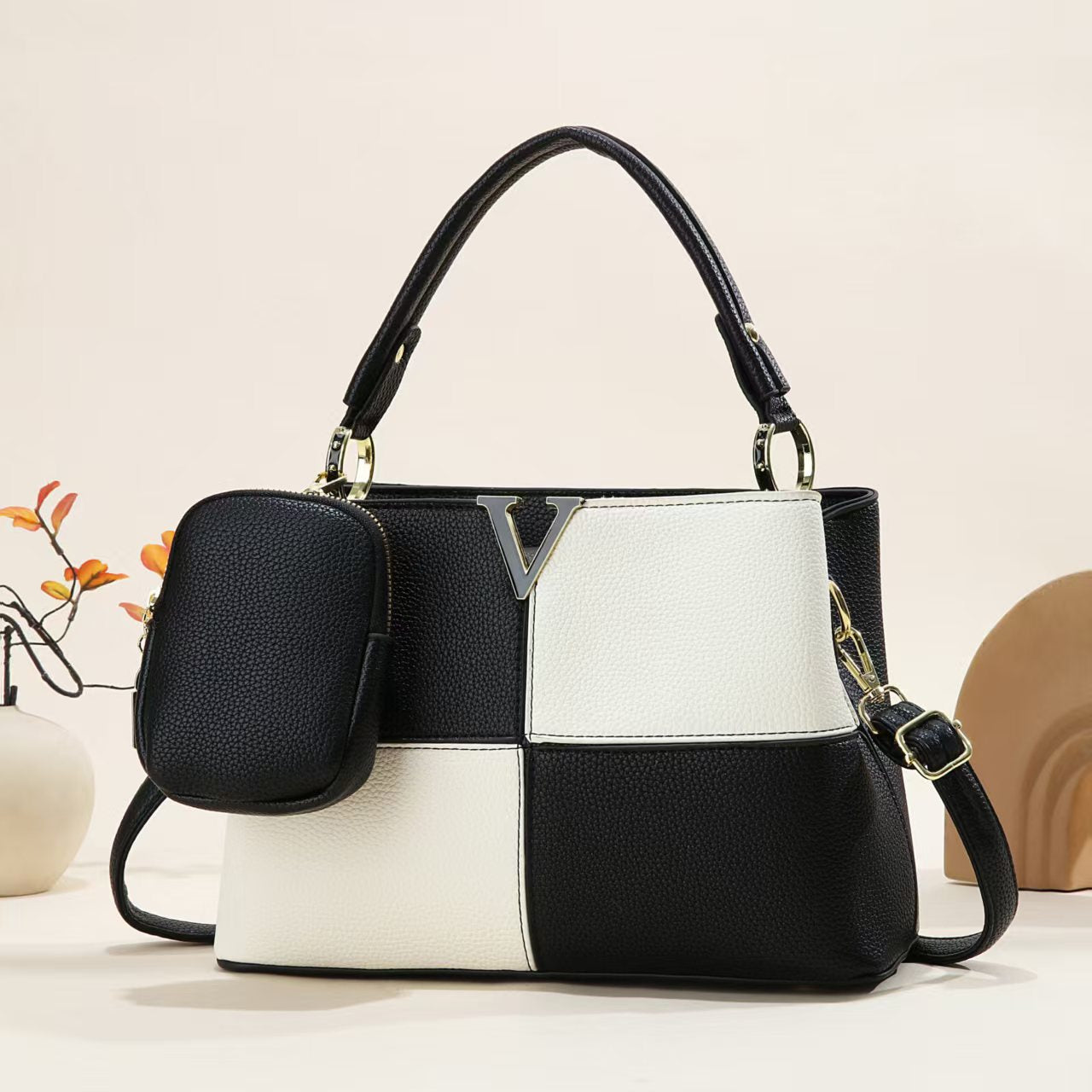 Women's Elegant Fashion Commuter Portable Color Contrast Patchwork Women's Handbag