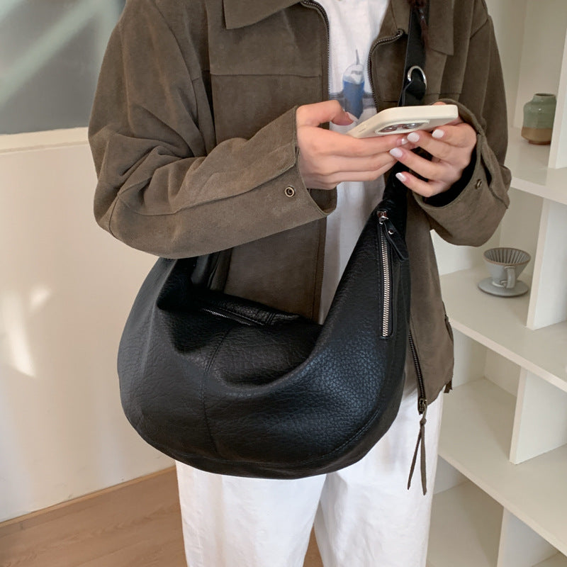 Women's Retro Soft Leather Dumpling Large Capacity Commuter Underarm Korean Bags