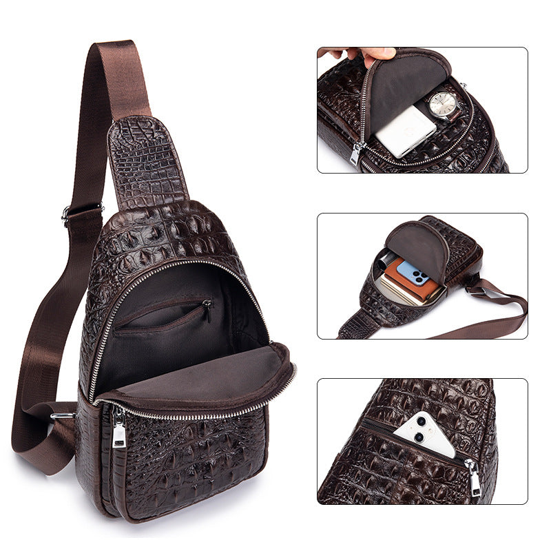 Men's Crocodile Pattern Genuine Leather Top Layer Men's Chest Bag