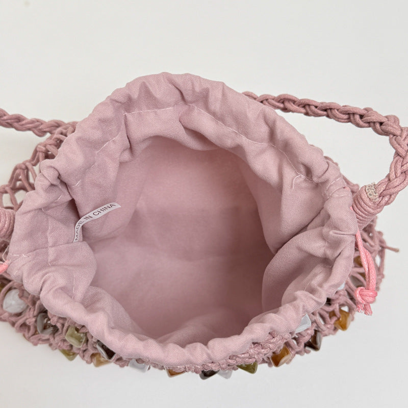 Handmade Wax Rope Woven Portable Beaded Women's Shoulder Bag