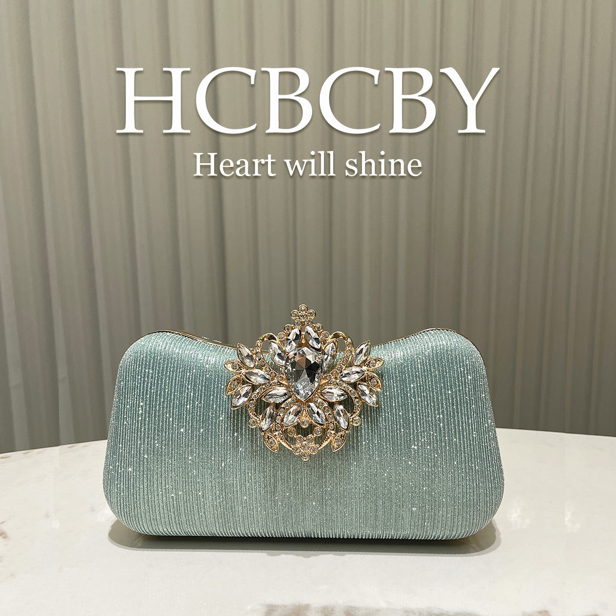 Women's Green Gorgeous Rhinestone Decorative Striped Clutch Fashion Elegant Box Dinner Bag