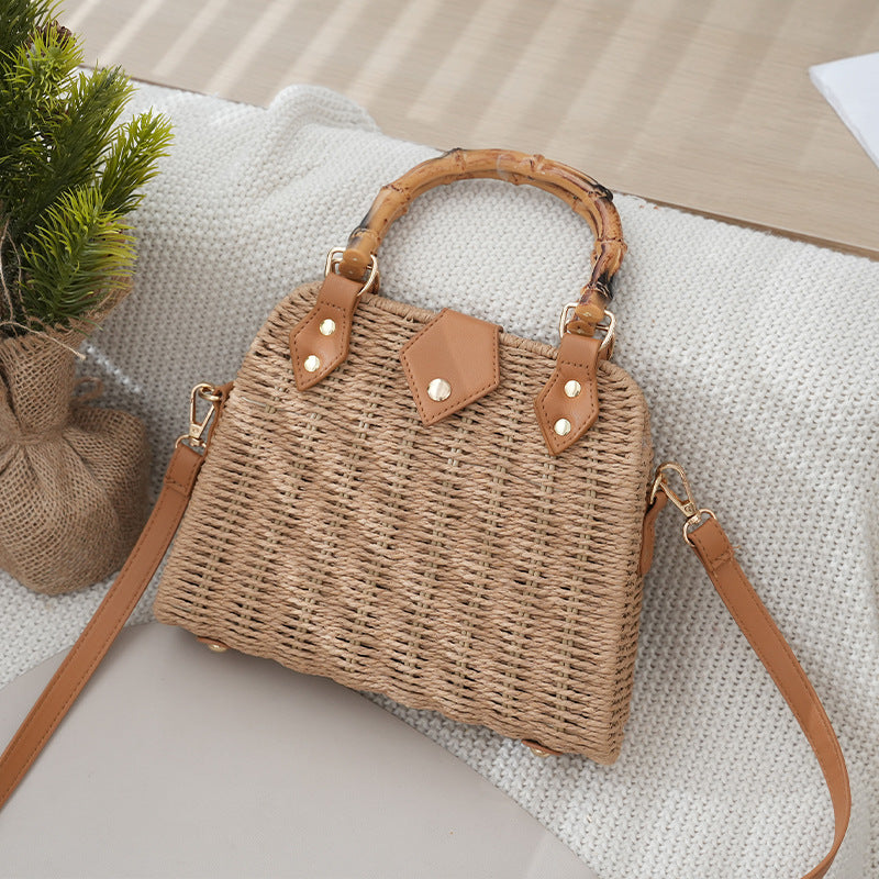 Women's Korean Style Bamboo Bending Straw Fashion Portable Vacation Women's Handbag