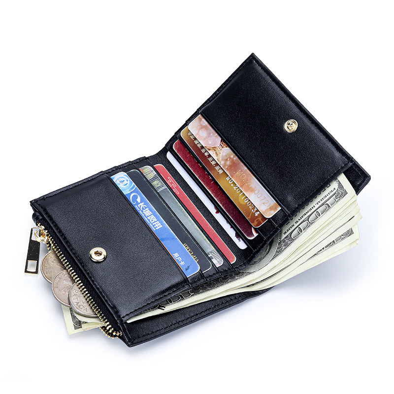 Women's Sheepskin Short Style Design Woven Leather Ladies Wallet