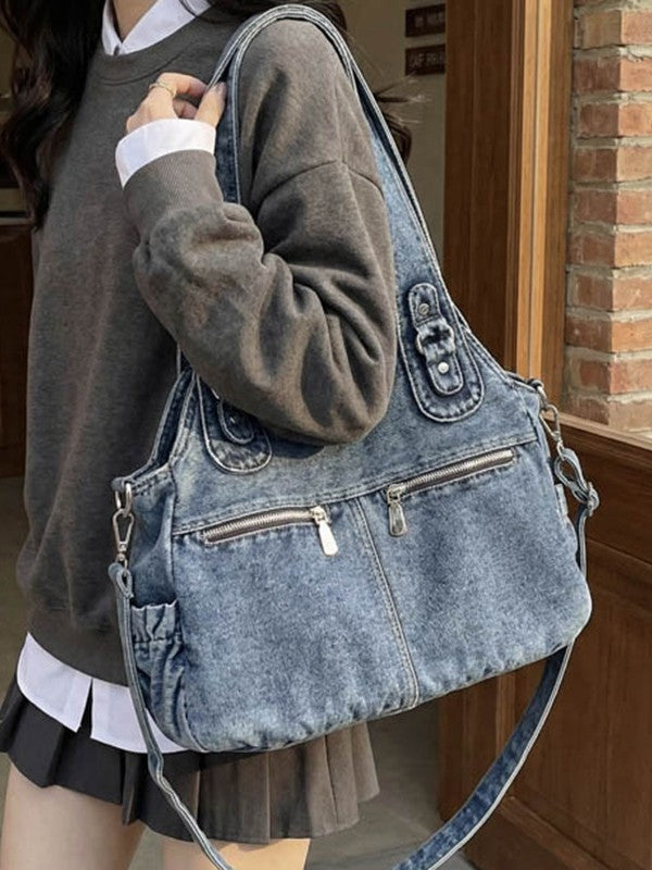 Women's Denim Stylish Large Capacity Commuter Portable Tote Bag