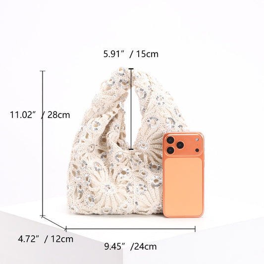 Women's Sequined Hollow Crocheted Hand Vacation Style Bohemian Bags