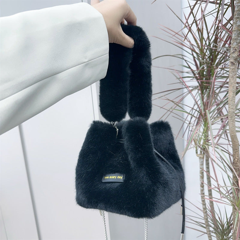 Plush Drawstring Chain Design Style Simple Bags