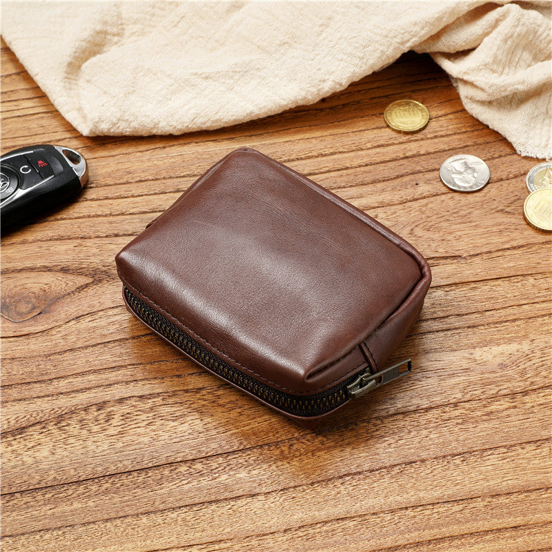 Women's & Men's Cowhide Handmade Zipper Leather Three-dimensional Storage Men's Wallet