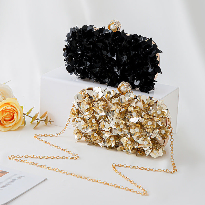 Fashion Handmade Beaded Flower Sequined Clutch Dress Dinner Bag