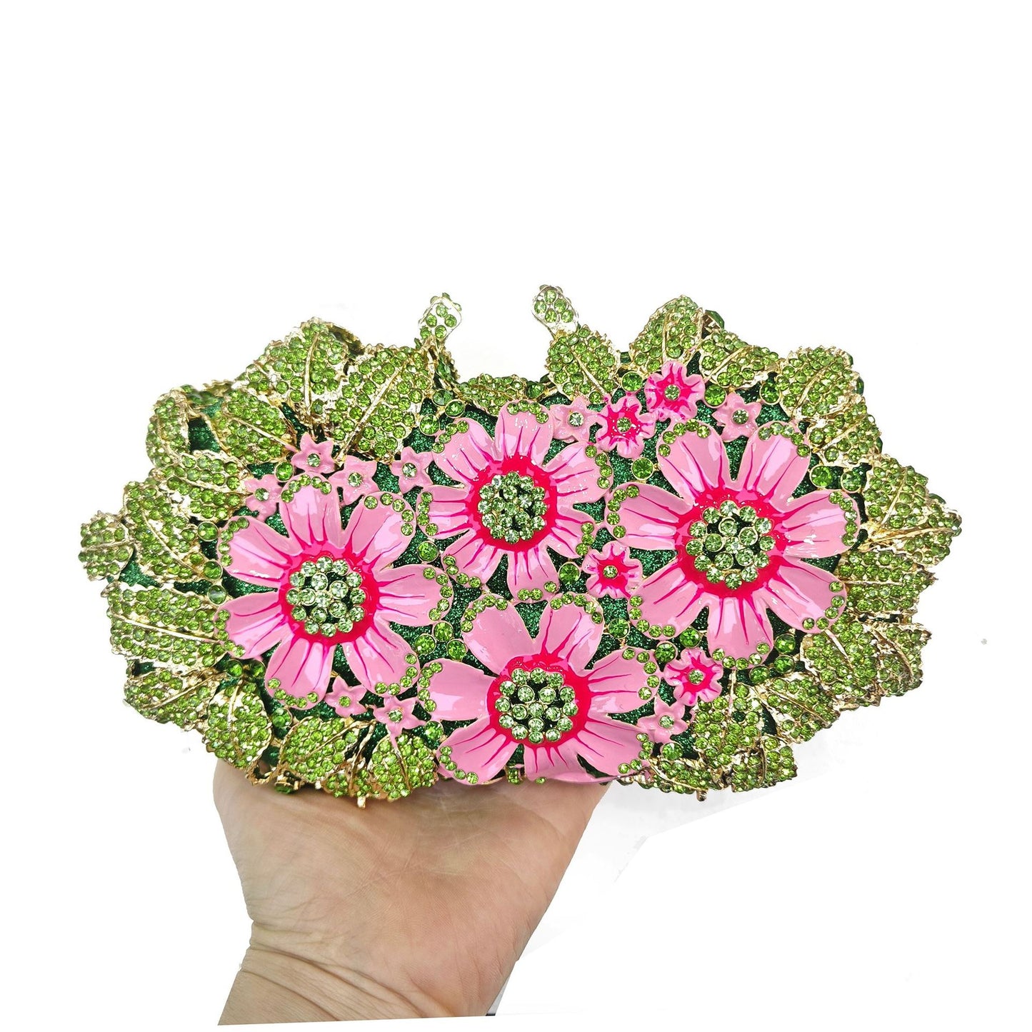 Glaze Flowers Diamond Hollow Metal Hard Box Crystal Bags