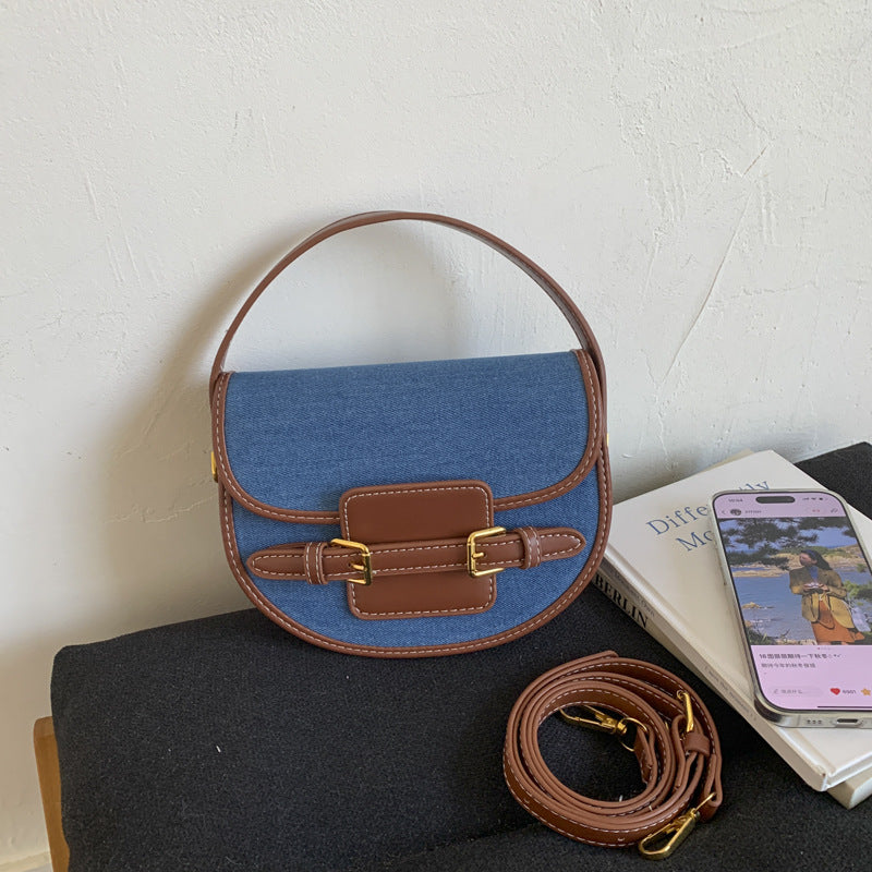 Advanced Texture Saddle Niche Denim Patchwork Women's Shoulder Bag