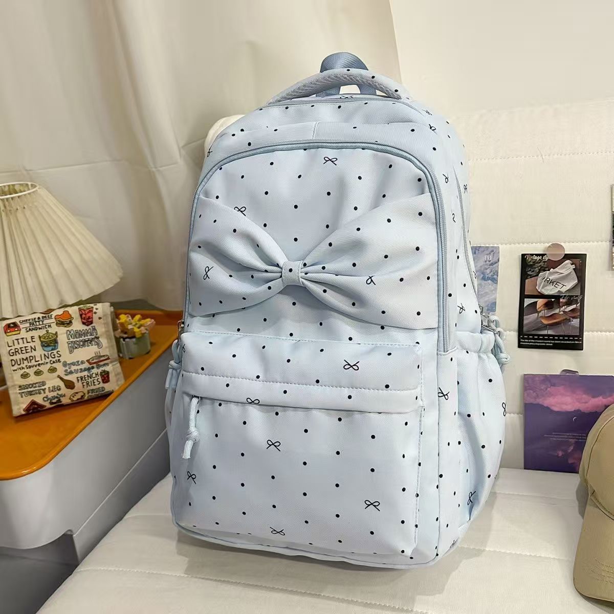 Female Design Sweet Polka Dot Bow College Student Schoolbag
