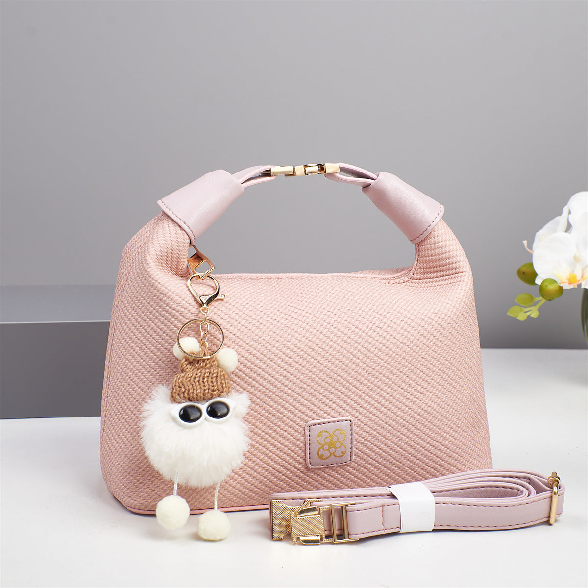 Women's Cute Hang Decorations Solid Color Textured Women's Handbag