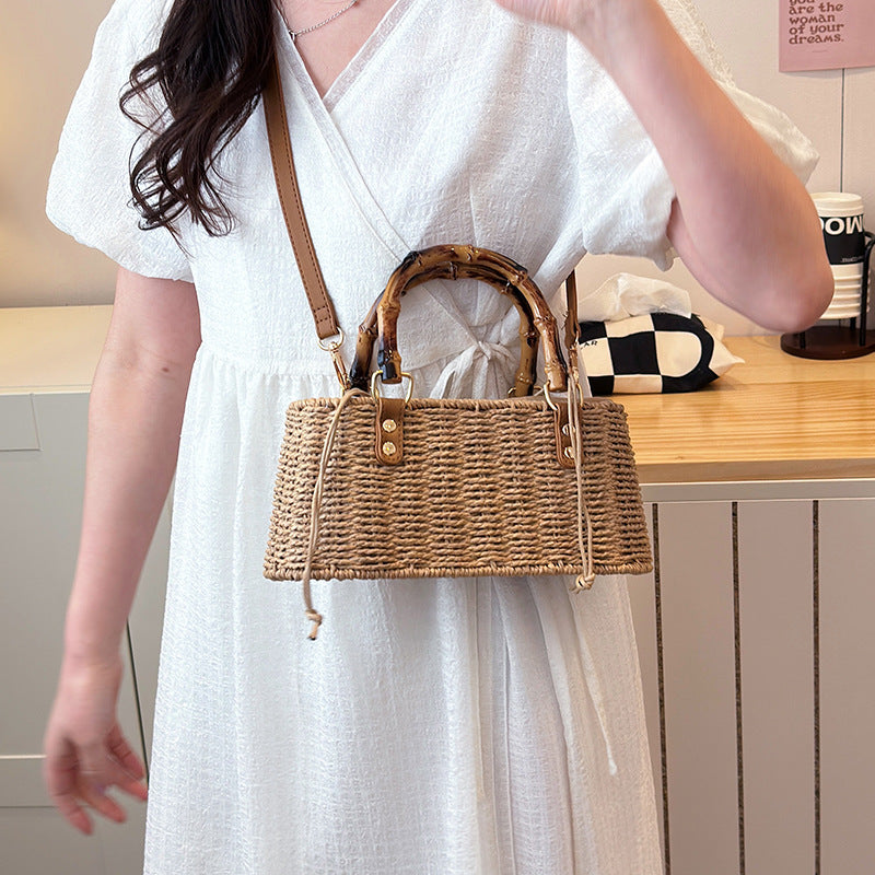 Artistic Idyllic Style Straw Hand Commuter Large Bags