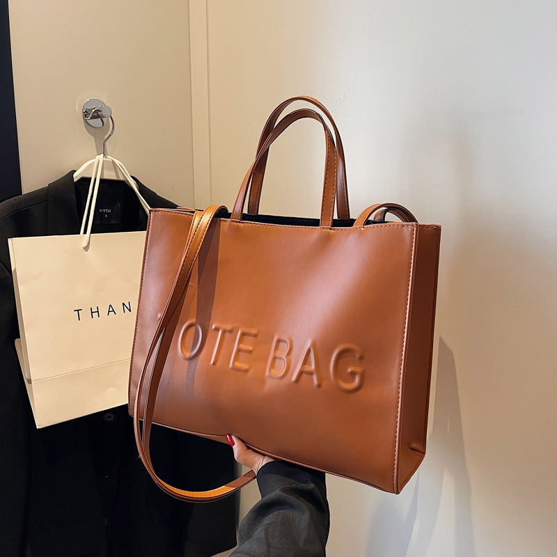 Women's Large Capacity Totes Simple Texture Portable Bags