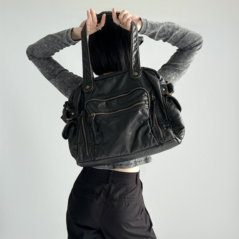 Women's Retro Motorcycle Large Capacity Waste Soil Women's Shoulder Bag