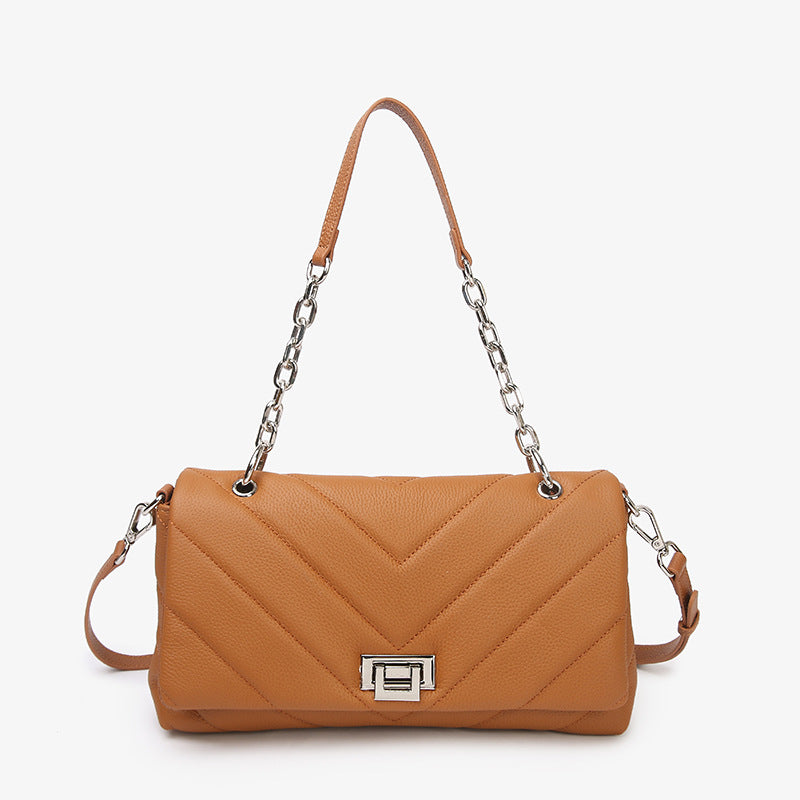 First Layer Cowhide Classic Style Rhombic Chain Bags
