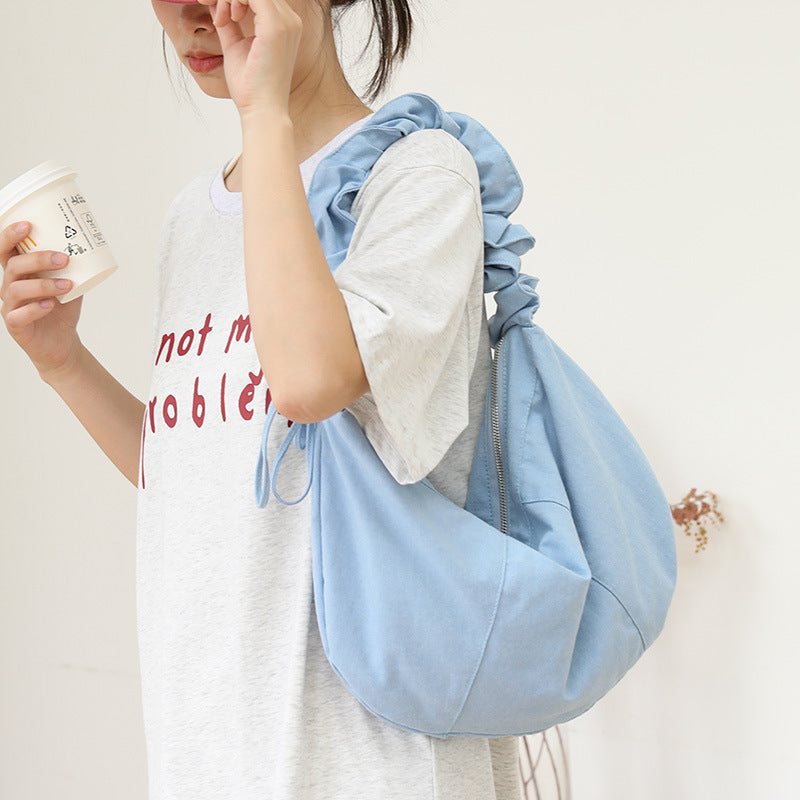 Women's Leisure Artistic Dumpling Fashion Pleated Mori Style Drawstring Women's Messenger Bag