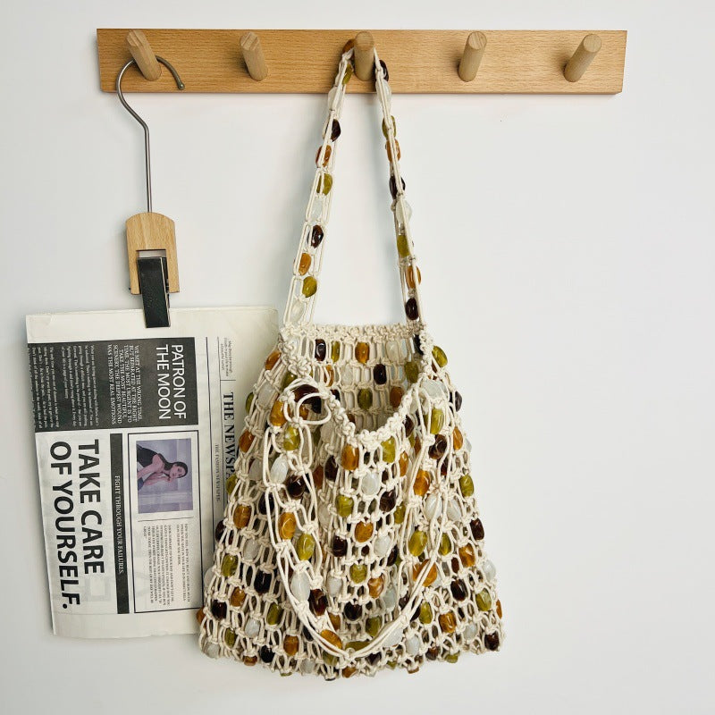 Hand-woven Beaded Color Collision Design Fashion High Sense Shopping Net Bags