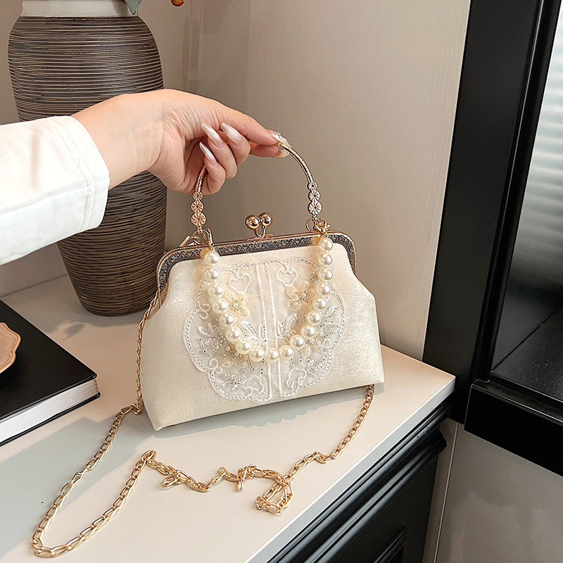 Chinese Style Embroidery Niche Pearl Hand Han Clothing Clutch Women's Handbag