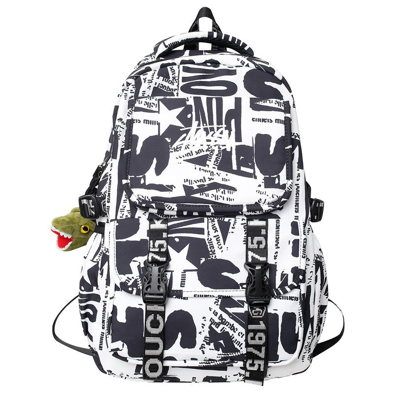 Men's Korean Cartoon Letter Large Capacity Junior Campus Backpacks
