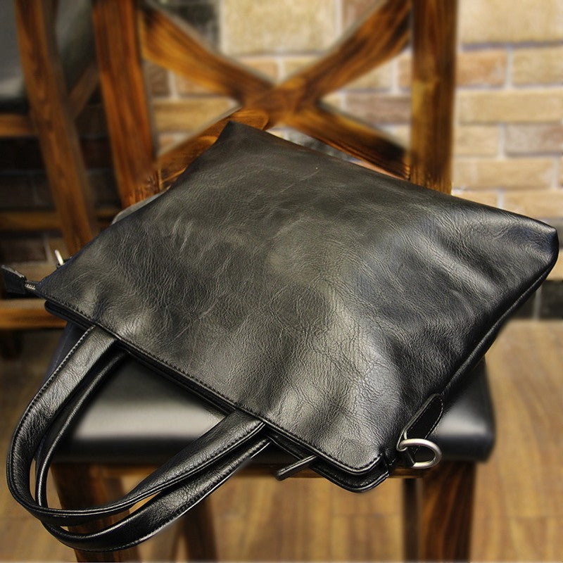 Men's Leather Portable Business Trip Horizontal Computer Men's Tote