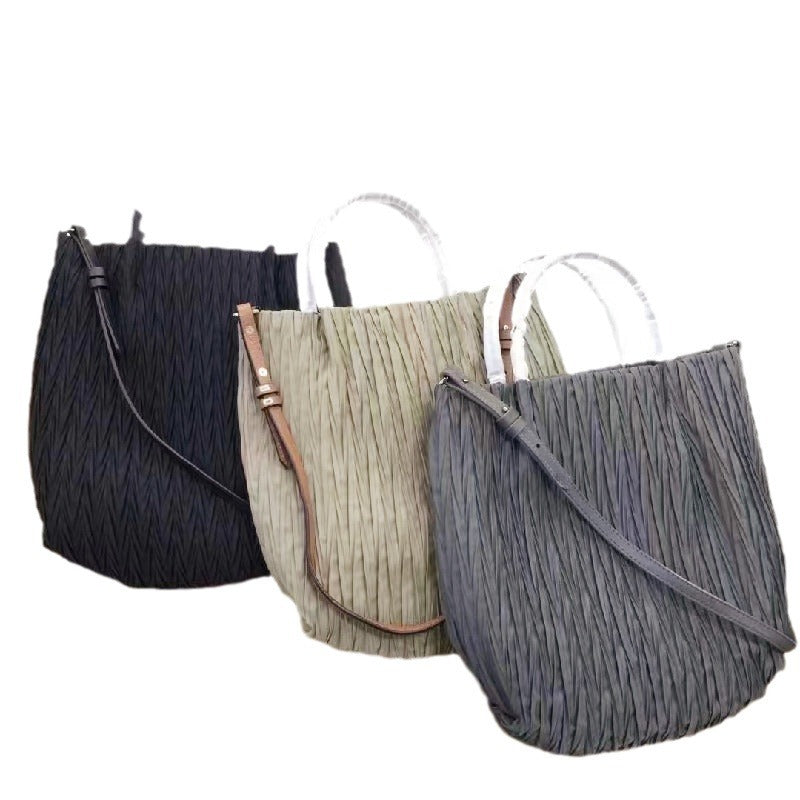 Women's Nylon Cloth With Genuine Leather Fashionable Simple Large Capacity Portable Women's Shoulder Bag
