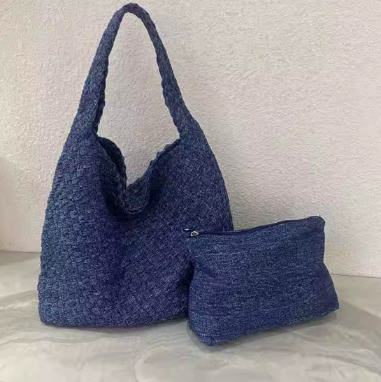 Denim Woven Large Capacity High-grade Hand-held Underarm Cross Women's Shoulder Bag