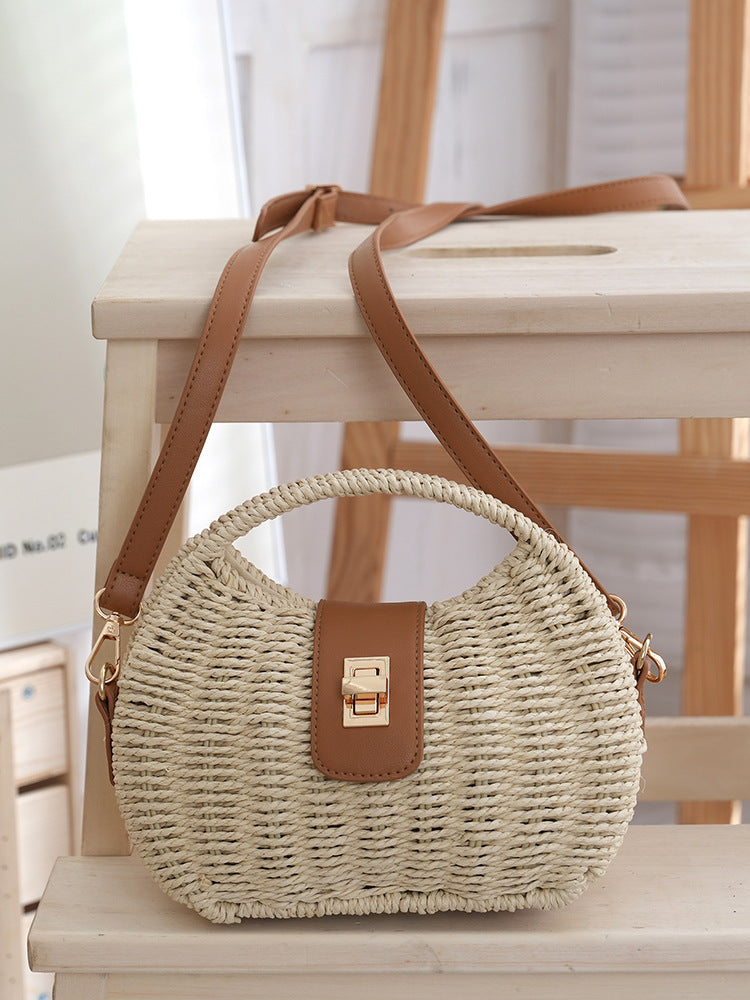 Frame Woven Straw Portable French Seaside Vacation Women's Messenger Bag
