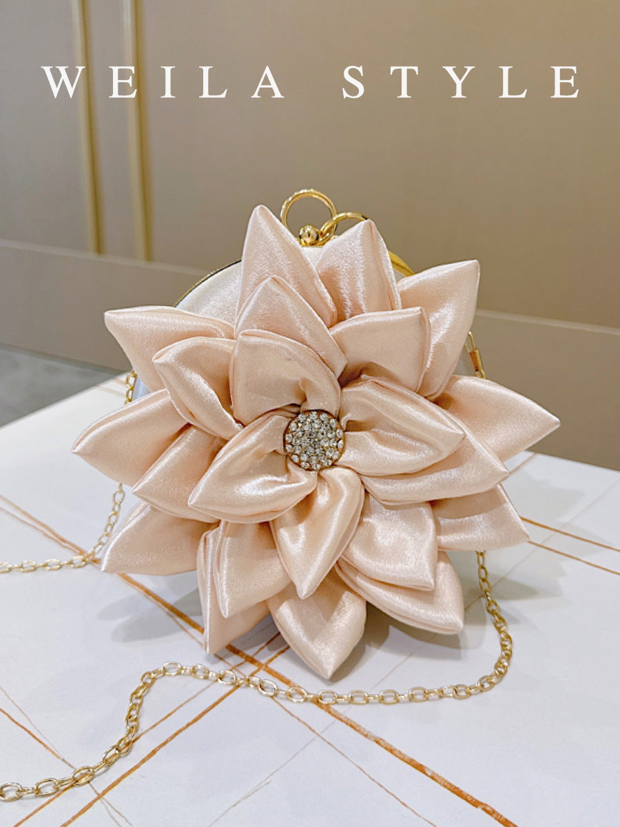 Female Wedding Diamond Three-dimensional Flower Dress Dinner Bag
