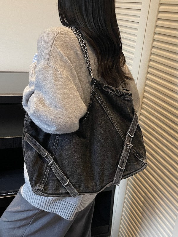 Women's Denim Large Capacity Versatile Leisure Chain Tote Bags