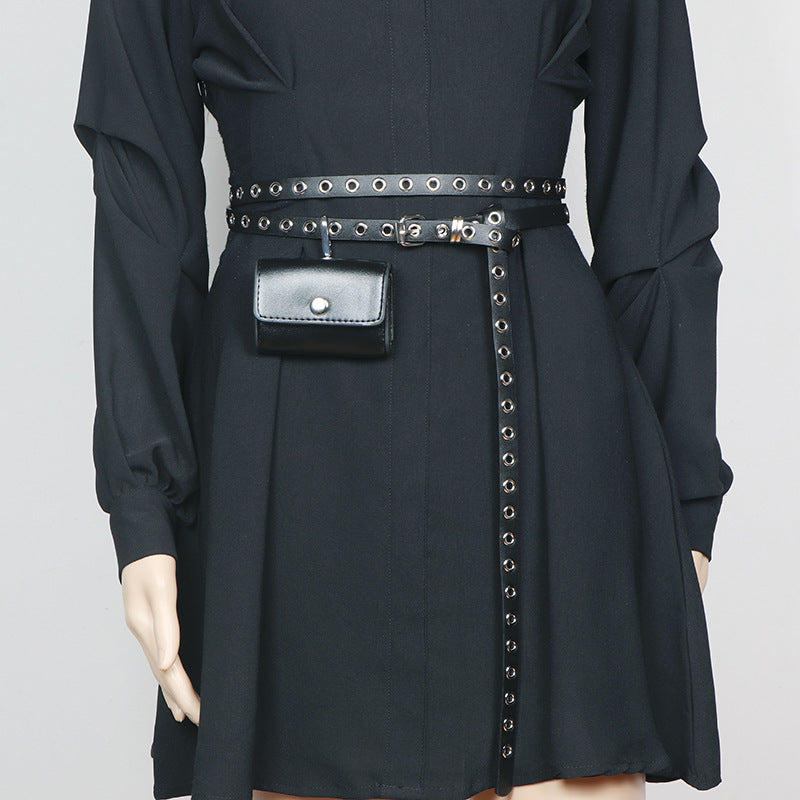 Korean Style Black Leather Dress Summer High Women's Chest Bag, Fanny Pack