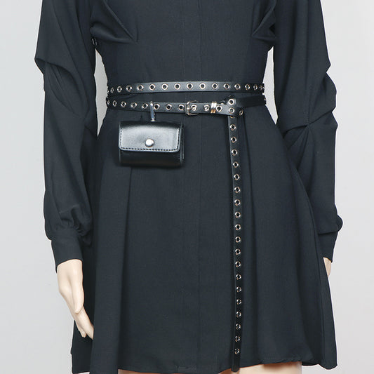 Korean Style Black Leather Dress Summer High Women's Chest Bag, Fanny Pack