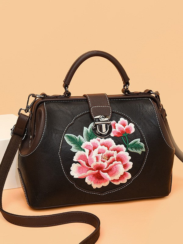 Women's Cattle Leather Handmade Embroidered Han Clothing Bags