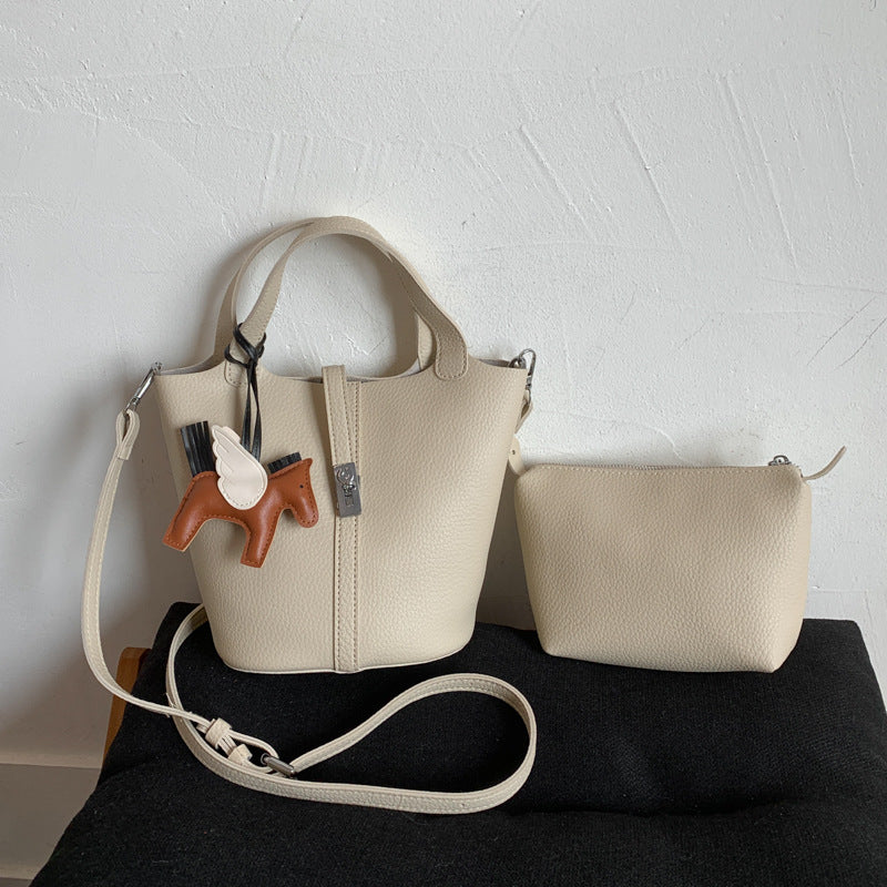 Women's Lychee Pattern Soft Leather Vegetable Basket Women's Messenger Bag