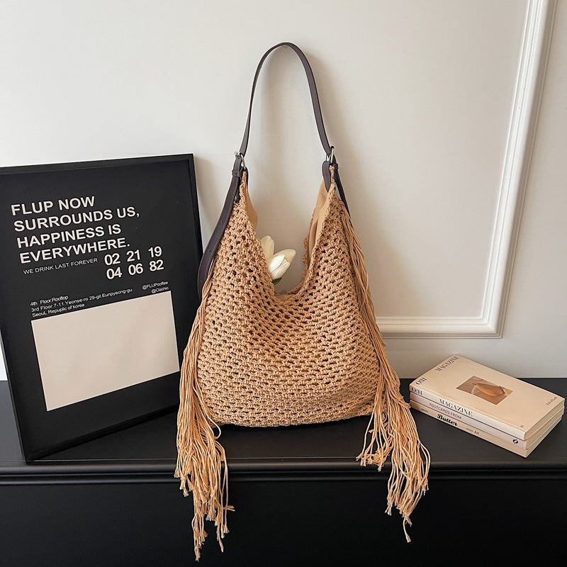 Women's Woven Cotton Thread Hollow Straw One Combination Minority Fashion Women's Shoulder Bag