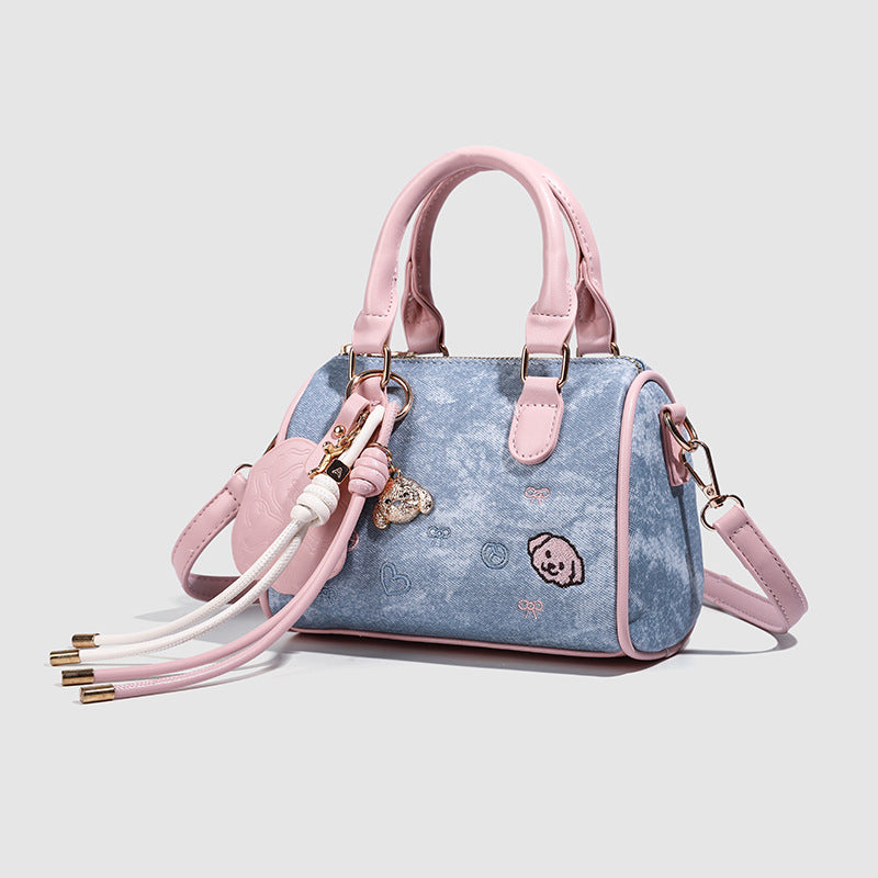 Design Denim Blue Cloth Bread Puppy Shoulder Bags